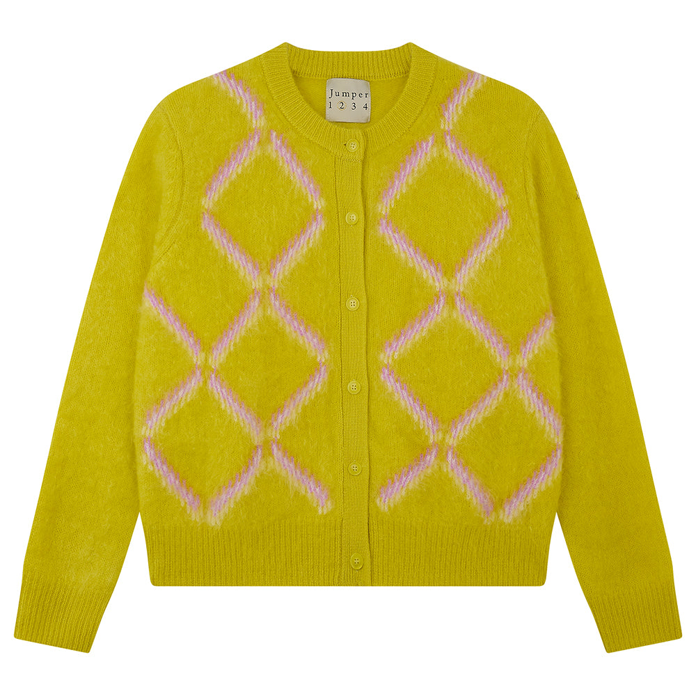 Graphic Argyle Cardigan Jumper 1234 V1_Rattan Yellow_Misty Purple_Jasmine 1