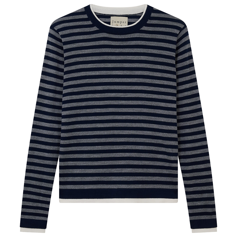 Stripe Double Trim Crew Jumper 1234 V1_Navy_Mid Grey_White 1