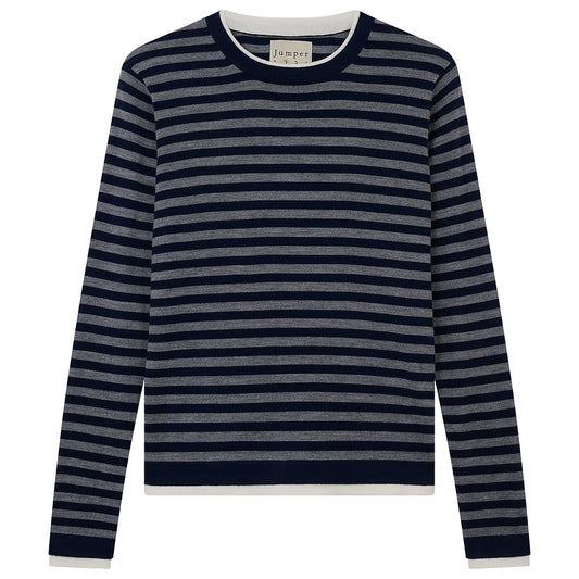 Stripe Double Trim Crew Jumper 1234 V1_Navy_Mid Grey_White 1