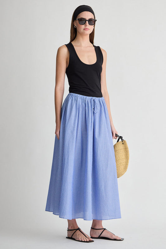 Hanne Tie Maxi Skirt Skirts Apiece Apart MICROSTRIPE BLUE & CREAM S