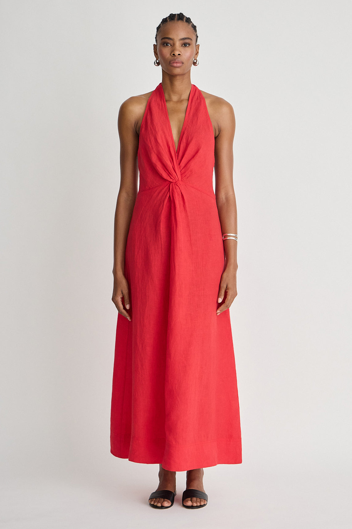 Red Halter Linen Maxi Dress