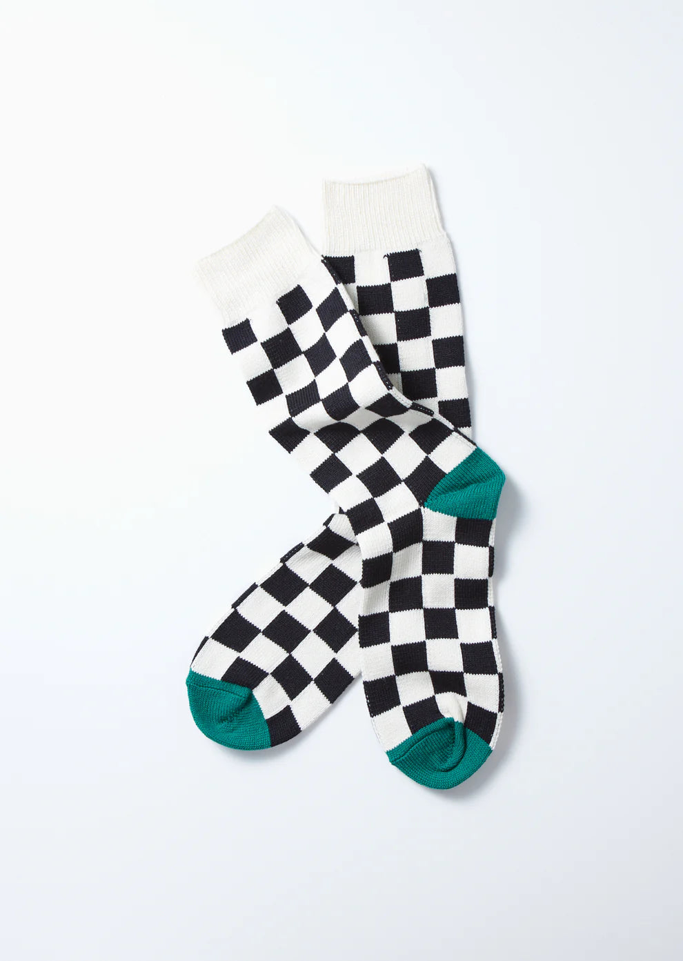 Checkerboard Crew Socks  RoToTo Ivory/Black/Green L 