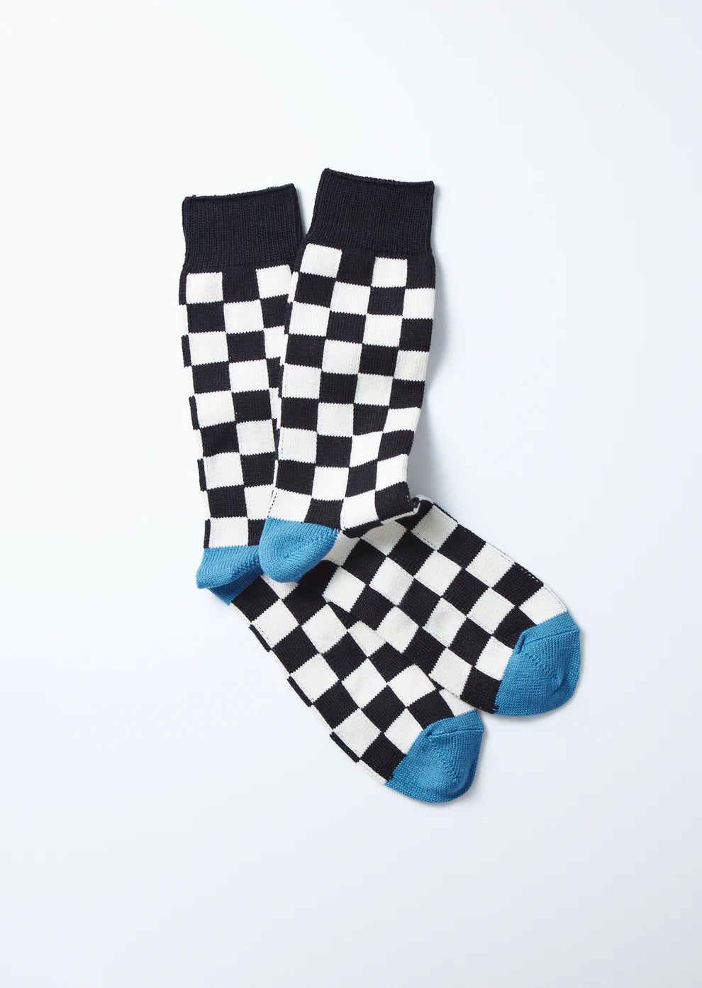 Checkerboard Crew Socks  RoToTo Black/Ivory/Light Blue L 