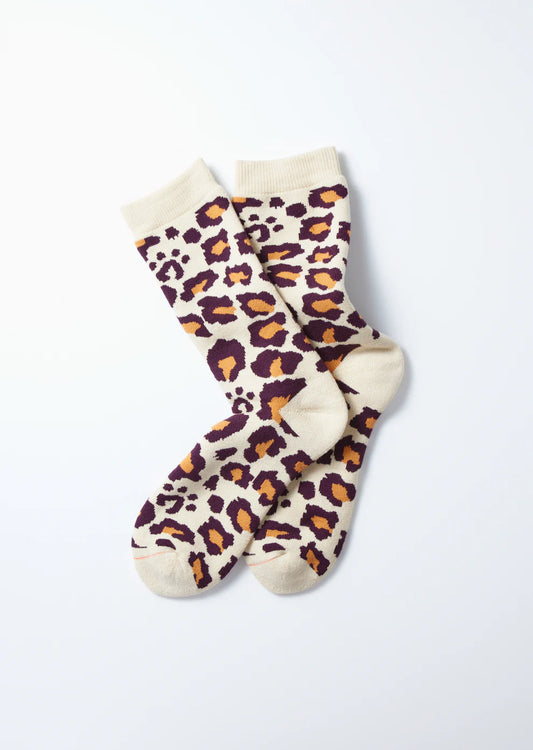 Pile Leopard Crew Socks RoToTo Bordeaux/Orange M 