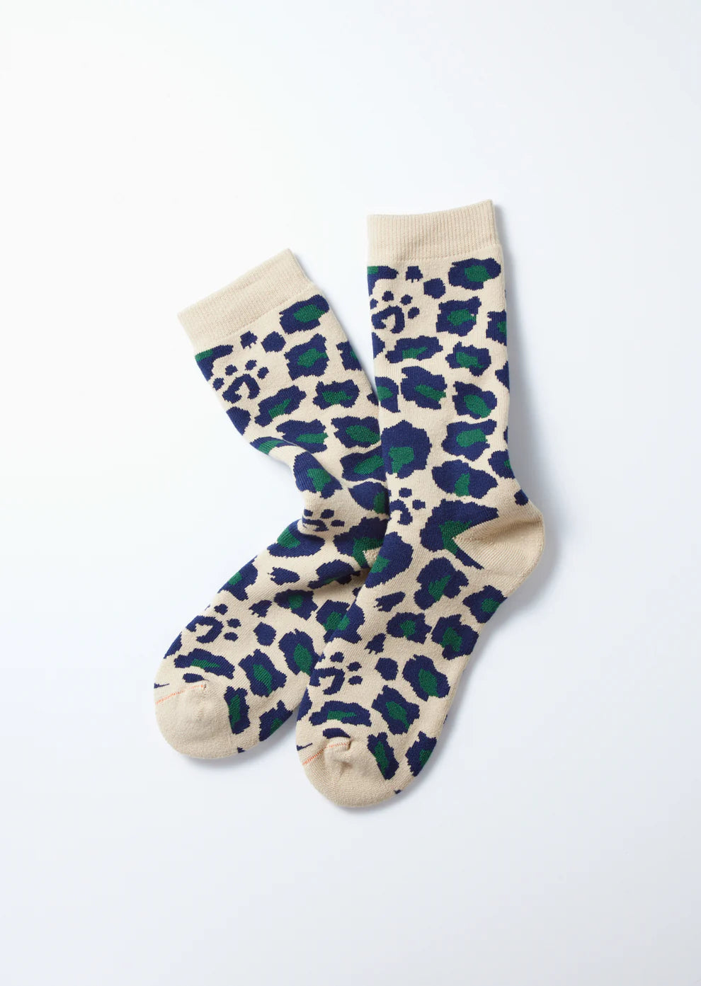 Pile Leopard Crew Socks RoToTo Navy/Green M 