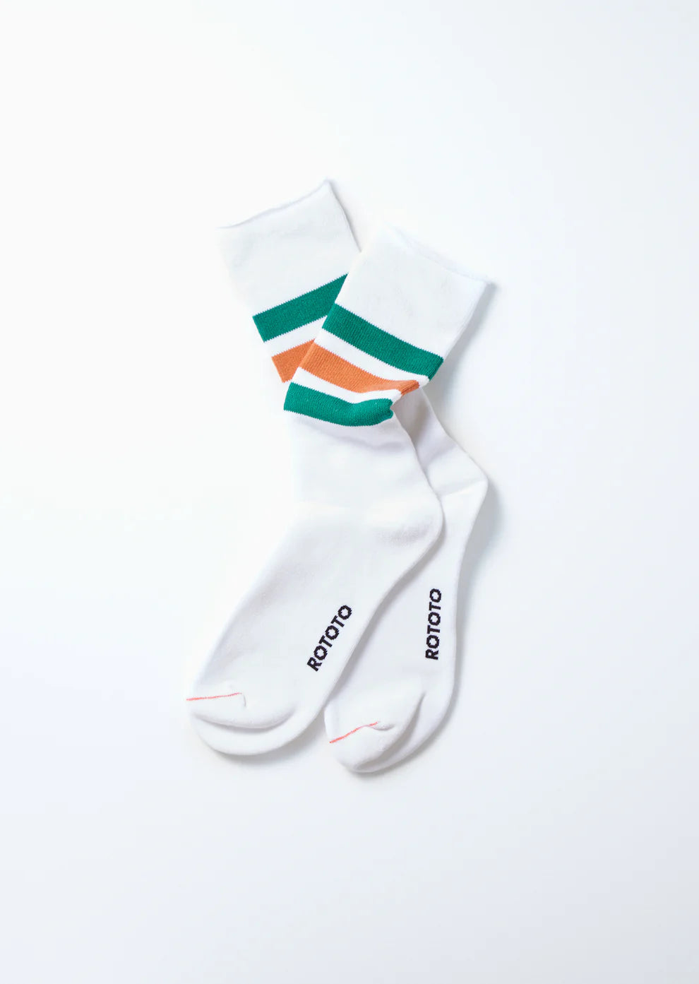 Fine Pile Stripe Crew Socks  RoToTo White/Green/Orange L 