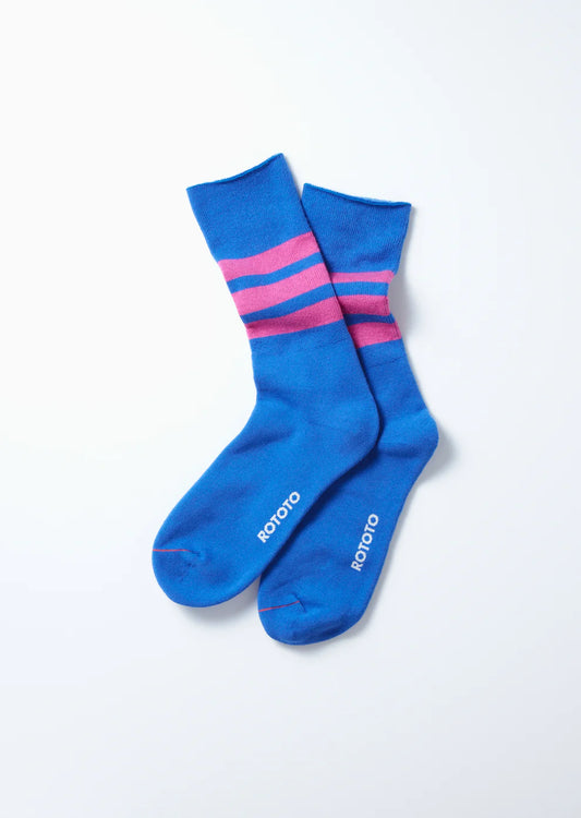 Fine Pile Stripe Crew Socks  RoToTo Blue/Pink L 