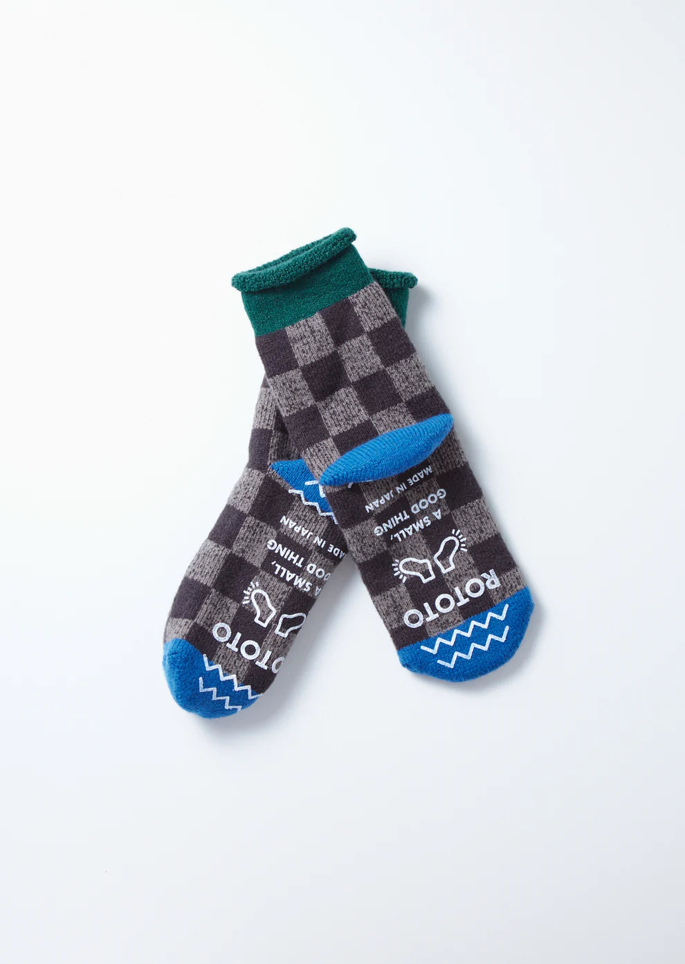 Pile Room Socks Checkerboard Socks RoToTo D. GReen/ Blue M 