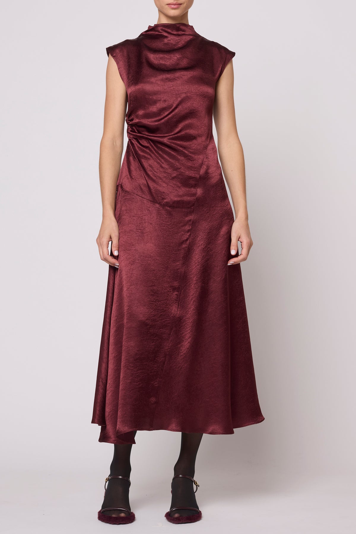 Twisted Dress in Crinkled Satin Dresses Atelier Delphine