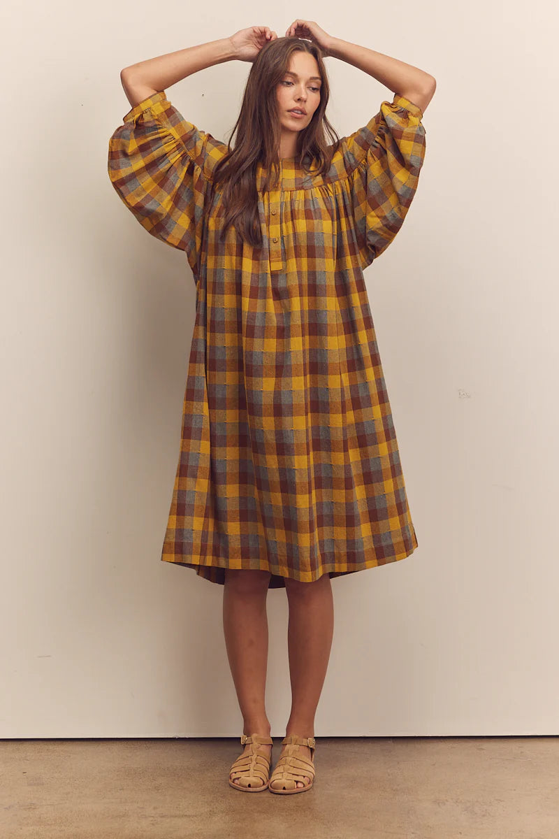 Wide Shirring Sleeve Knee Dress Dresses Amente
