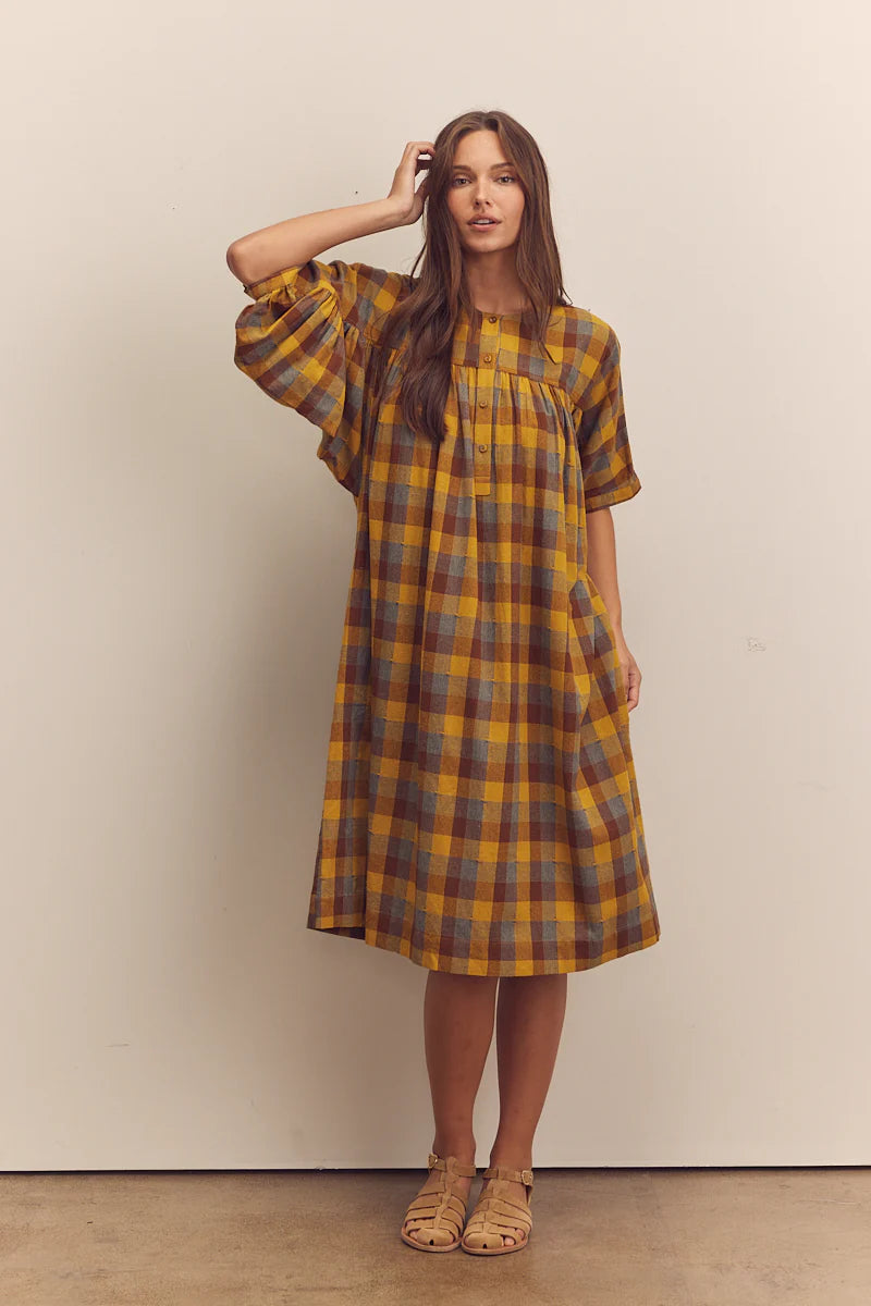 Wide Shirring Sleeve Knee Dress Dresses Amente