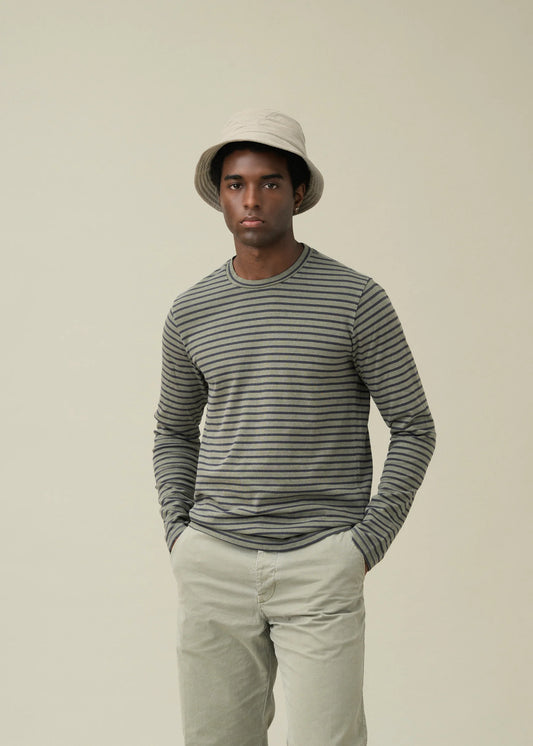 L/S Organic Hemp Stripe Crew Tee T Shirts Save Khaki United