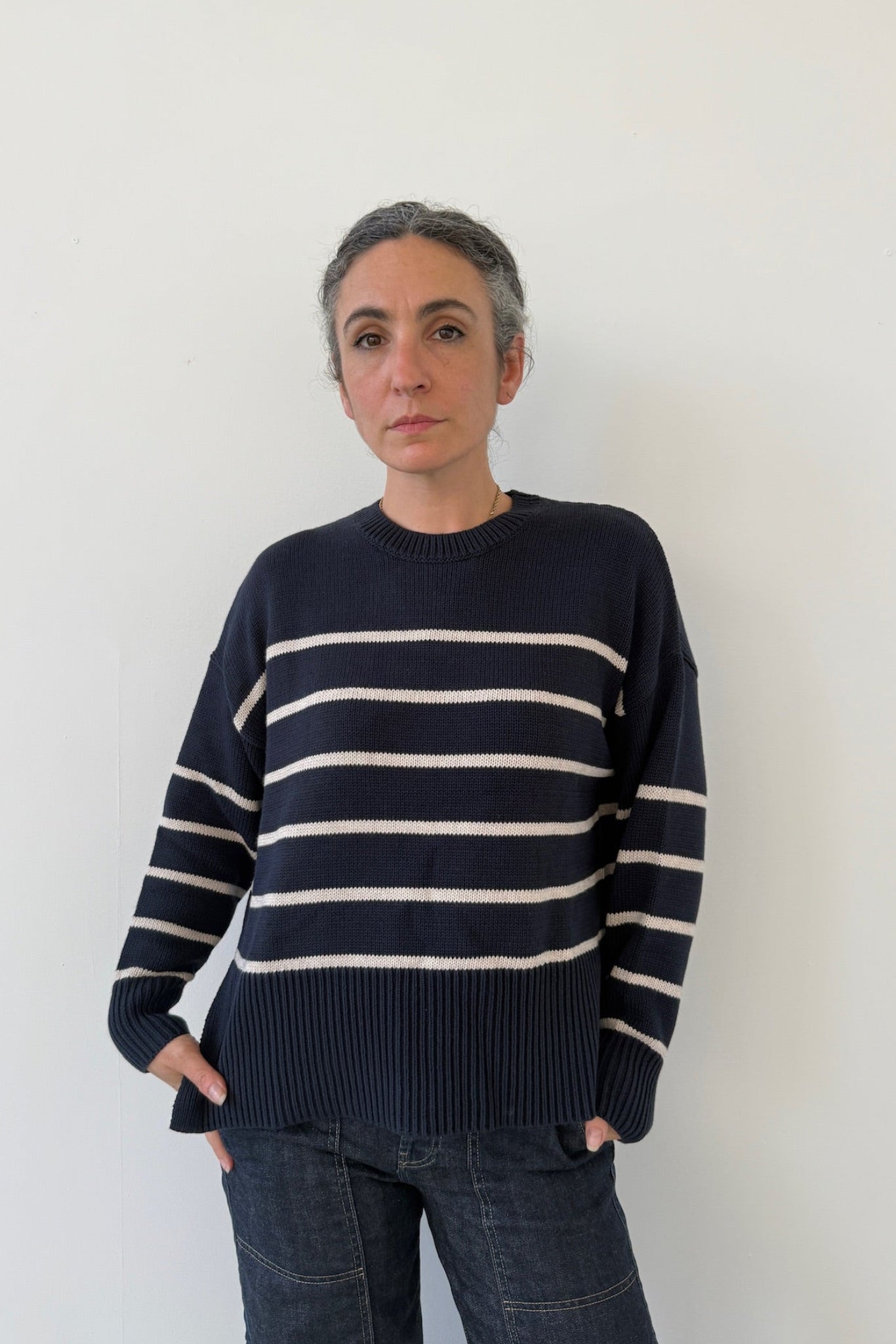 Breton Boxy stripe sweater on model