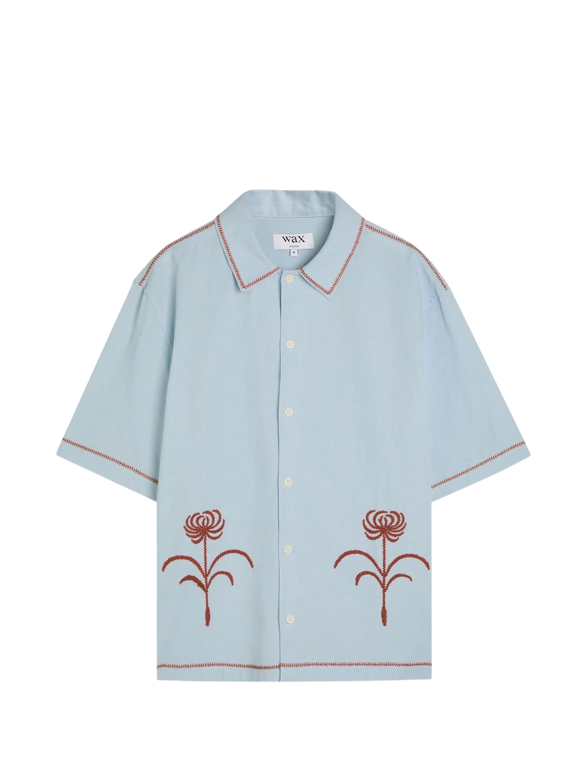 Keats S/S Shirt Dahlia Embroidery Shirts Wax London Light Blue/Rust S