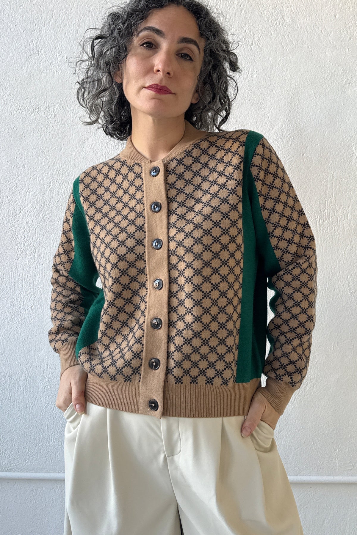 Graphic Sport Block Check Cardigan Jumper 1234