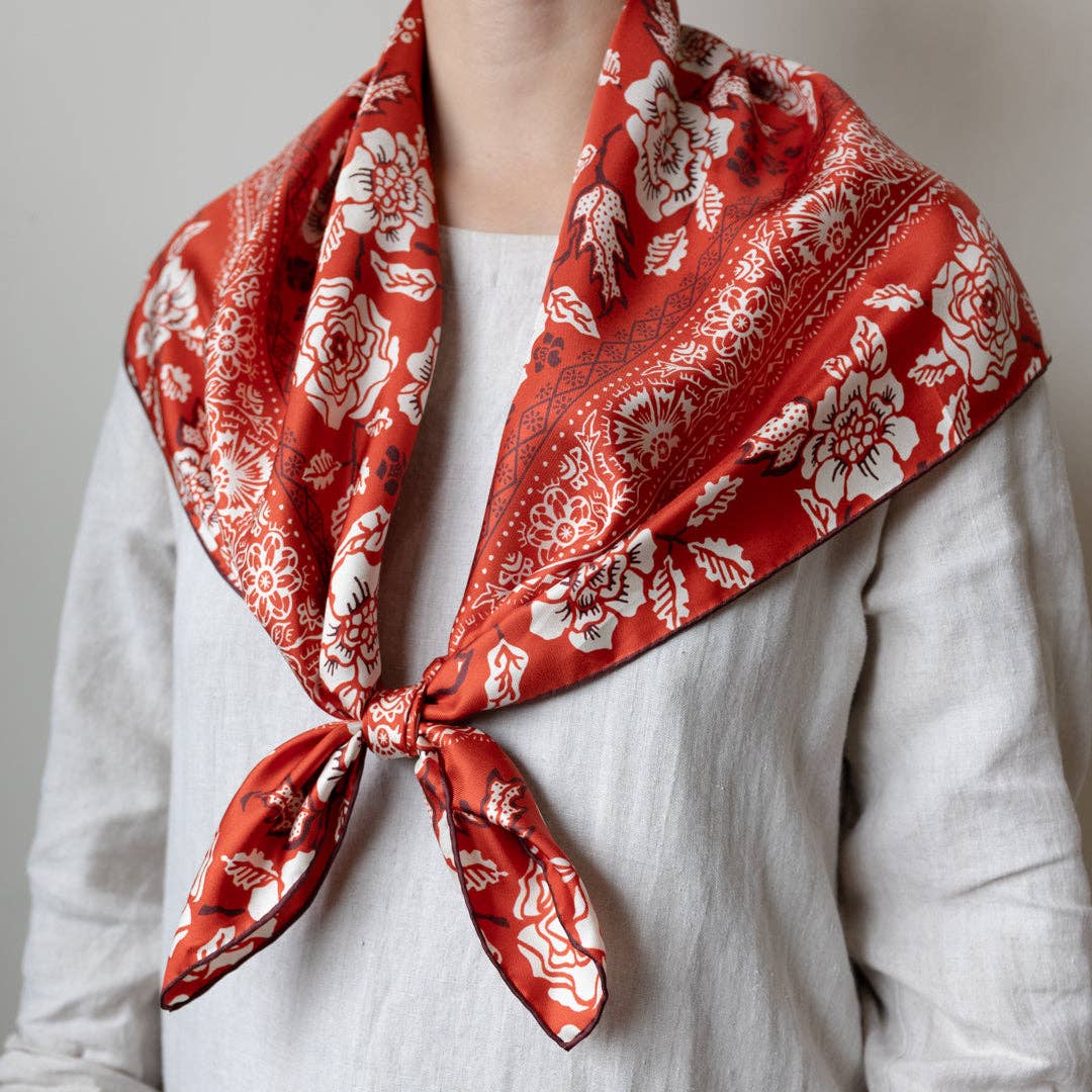 Silk Twill Scarf - Rosey in Red Hot Scarves Last Chance Textiles