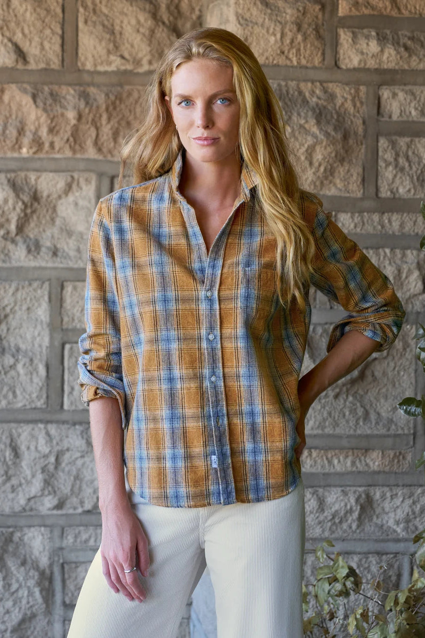 Eileen, Flannel Button-Up Shirt, Mustard Plaid - 1