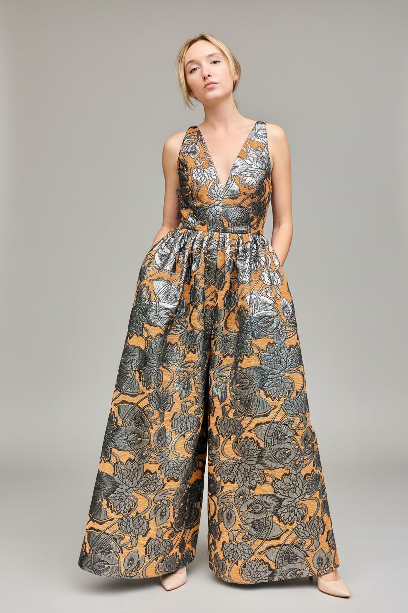 Quynh Jumpsuit in Brocade Jumpsuits CHRISTINE ALCALAY Bronze Brocade 2