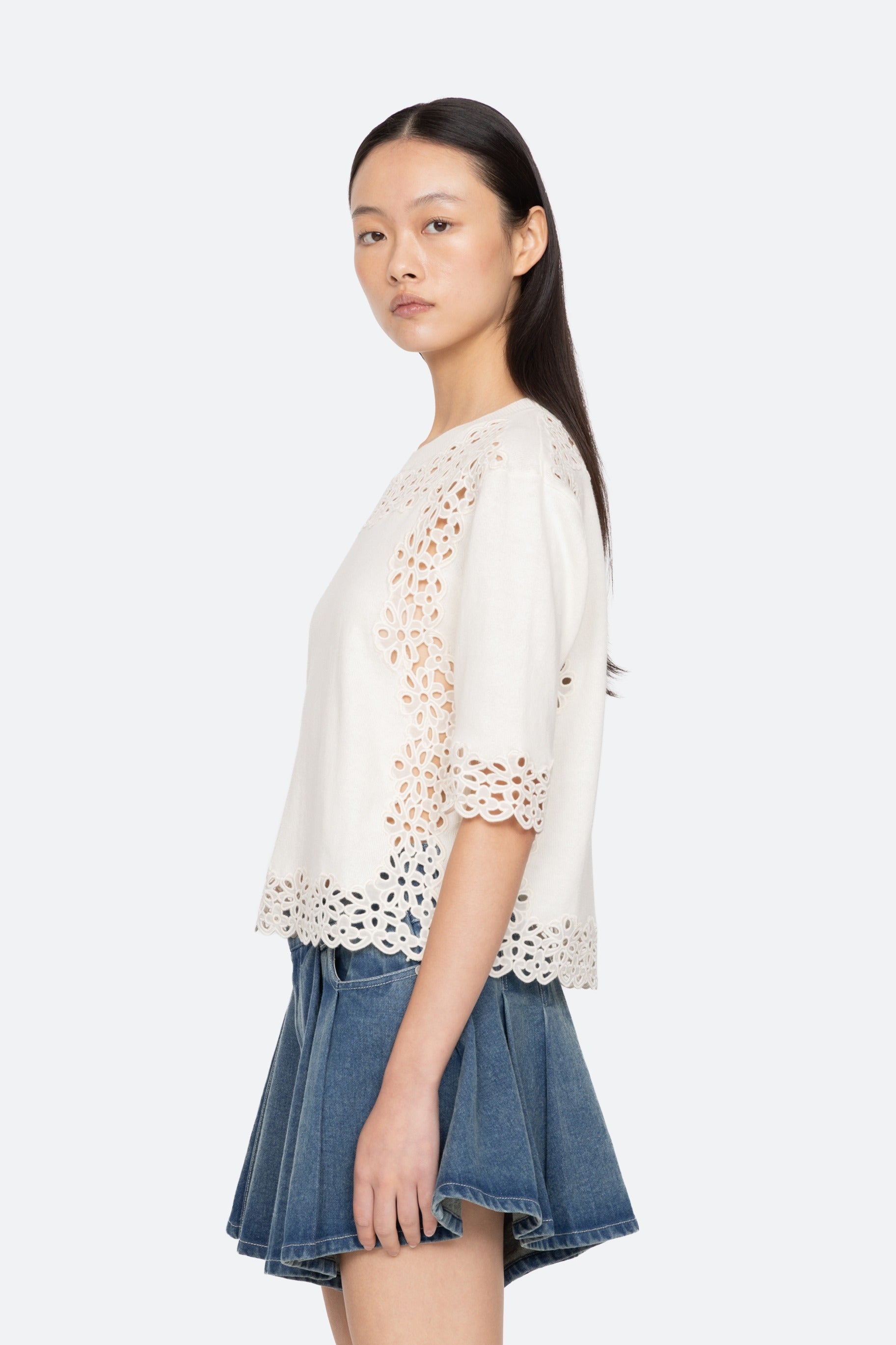 Leila Eyelet S/S Sweater Shirts SEA NEW YORK