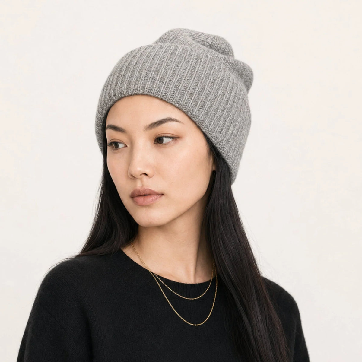 Cashmere Ribbed Hat w/Folded Cuff Hats Portolano Light Heather Grey OS