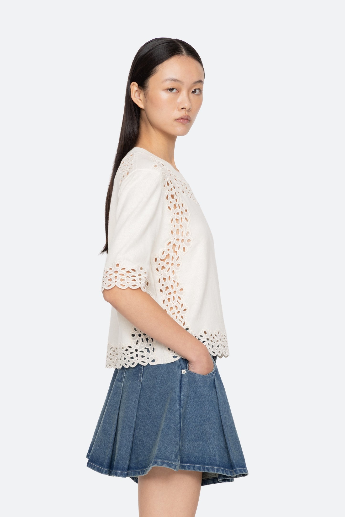 Leila Eyelet S/S Sweater Shirts SEA NEW YORK