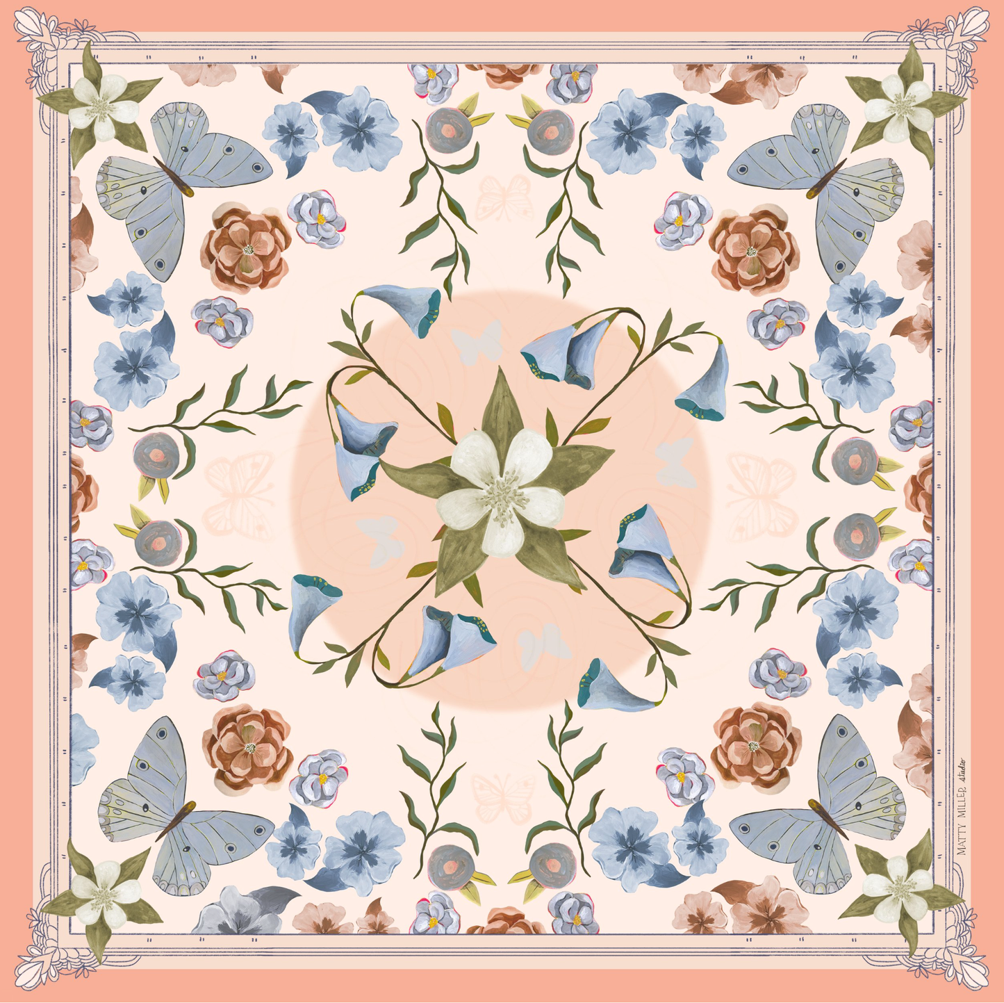 100% Silk Scarf - Columbine Accessories Matty Miller Studio