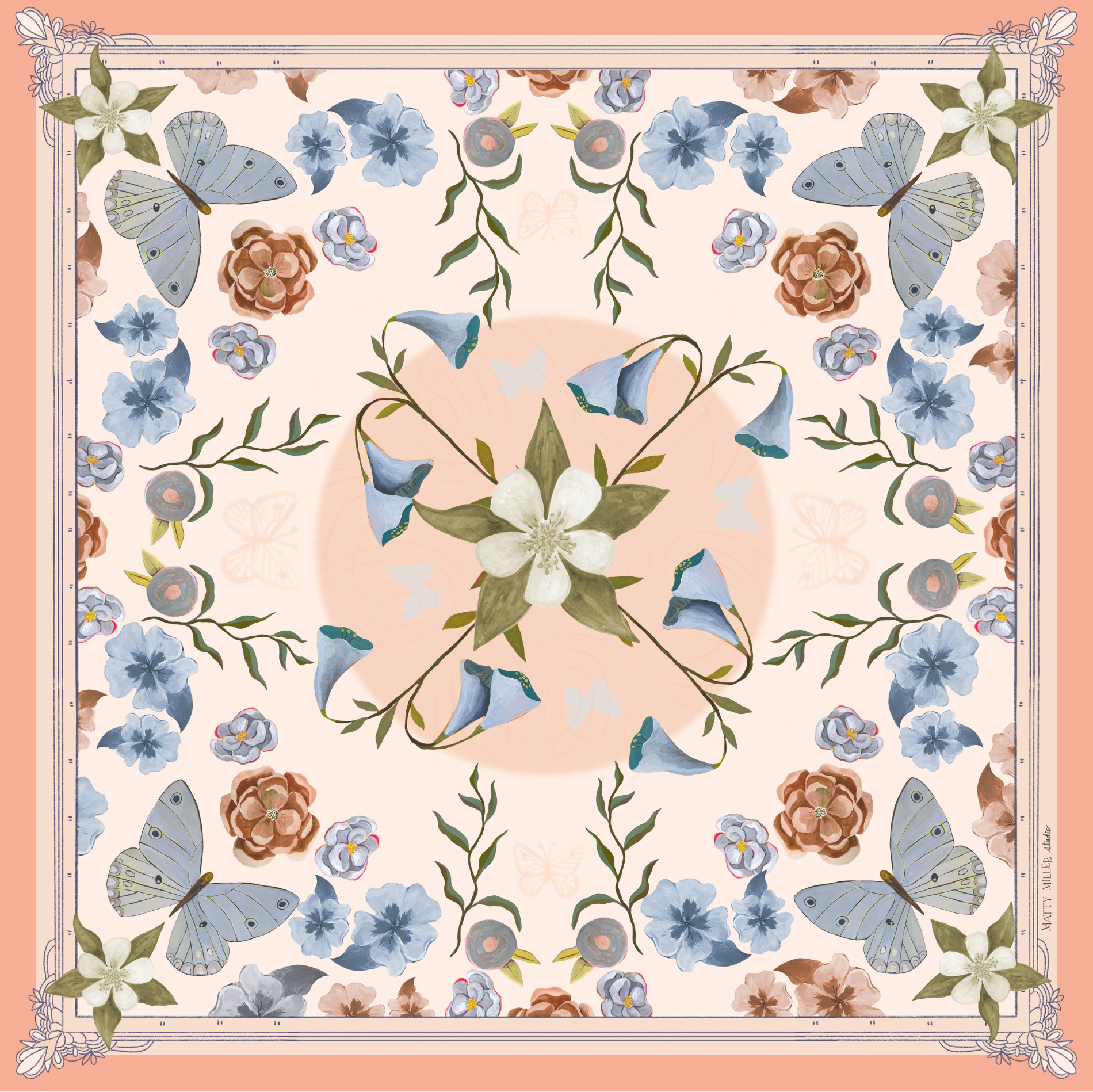 100% Silk Scarf - Columbine Accessories Matty Miller Studio