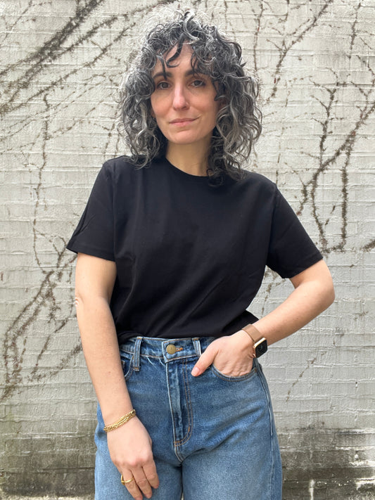 Supima Cotton Oversized Short Sleeve Tee Tops Enza Costa Black S