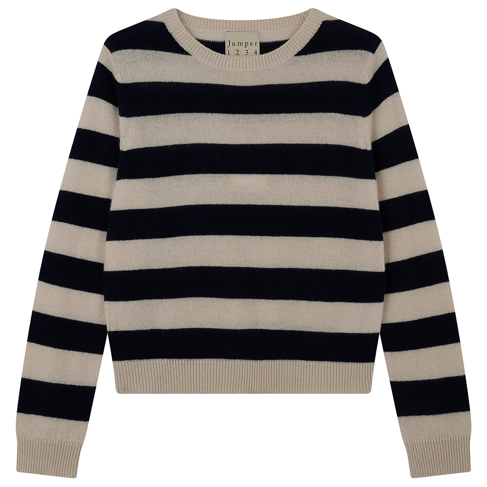 Stripe Crew Jumper 1234 V6_Limestone_New Navy 1 - 2