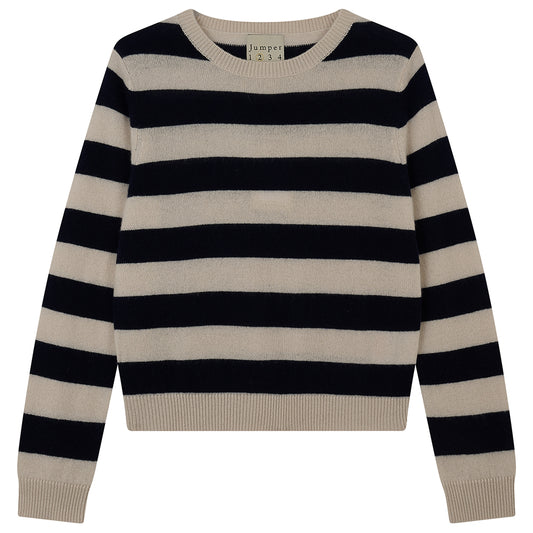 Stripe Crew Jumper 1234 V6_Limestone_New Navy 1