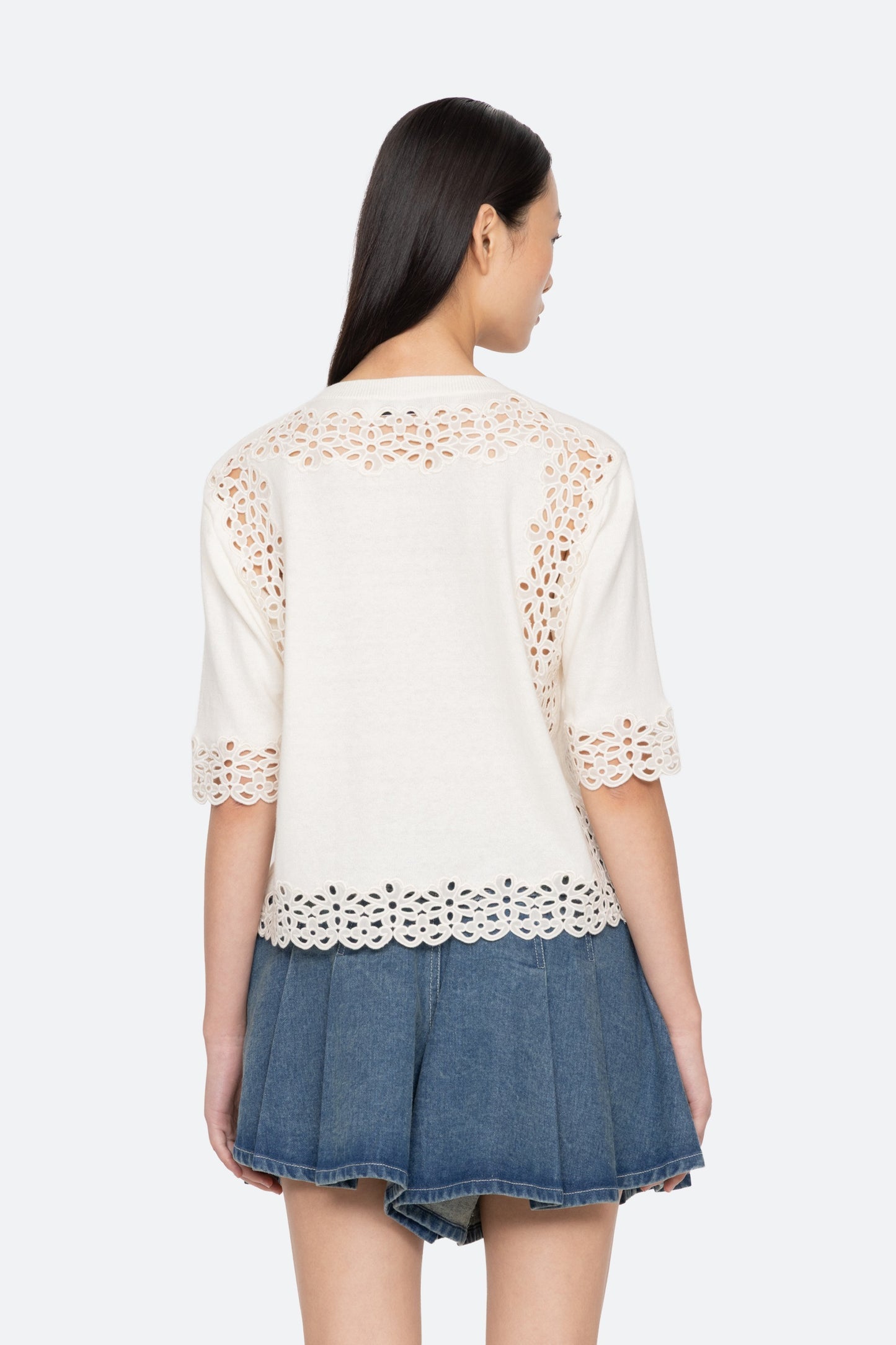 Leila Eyelet S/S Sweater Shirts SEA NEW YORK