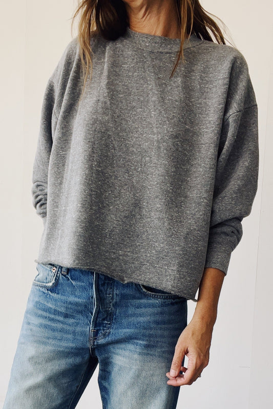 The Boxy Crop Sweatshirt - P.E. Grey Tops HEY GANG