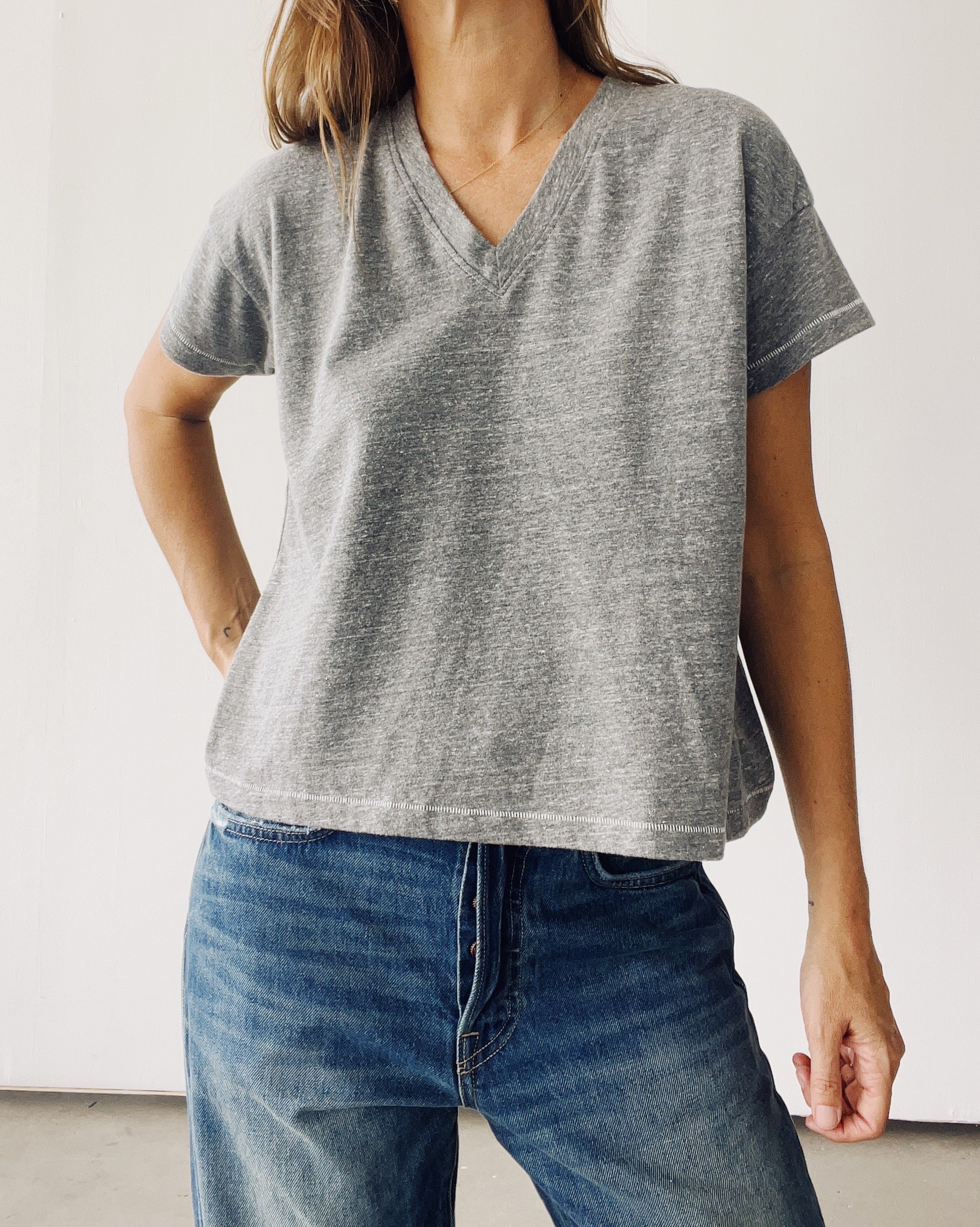 The Boxy V-Neck P.E. Grey Tees HEY GANG