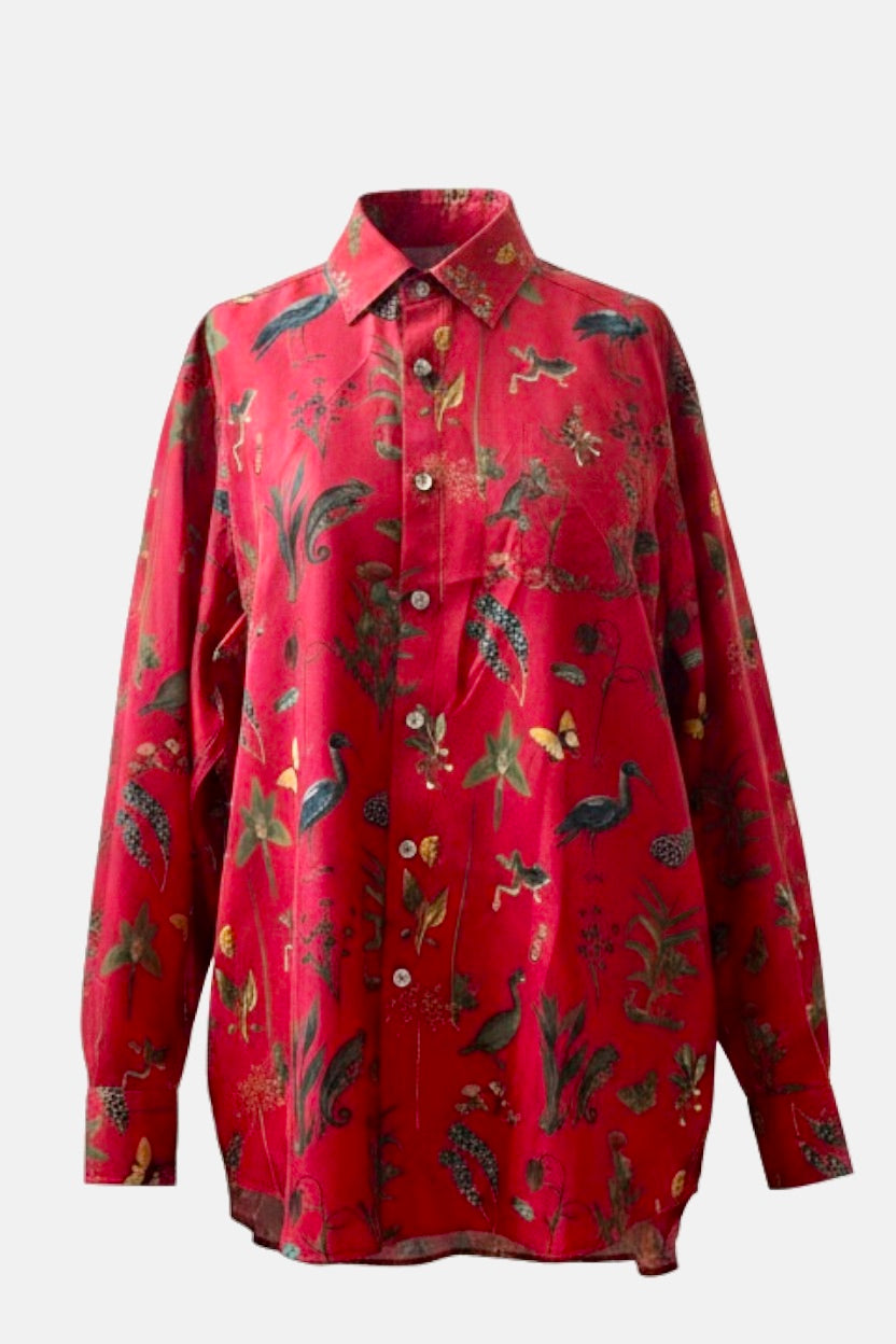 SAMPLE FW26 - Jose Shirt in Audubon Silk Twill - Vermillion Red Audubon Samples CHRISTINE ALCALAY