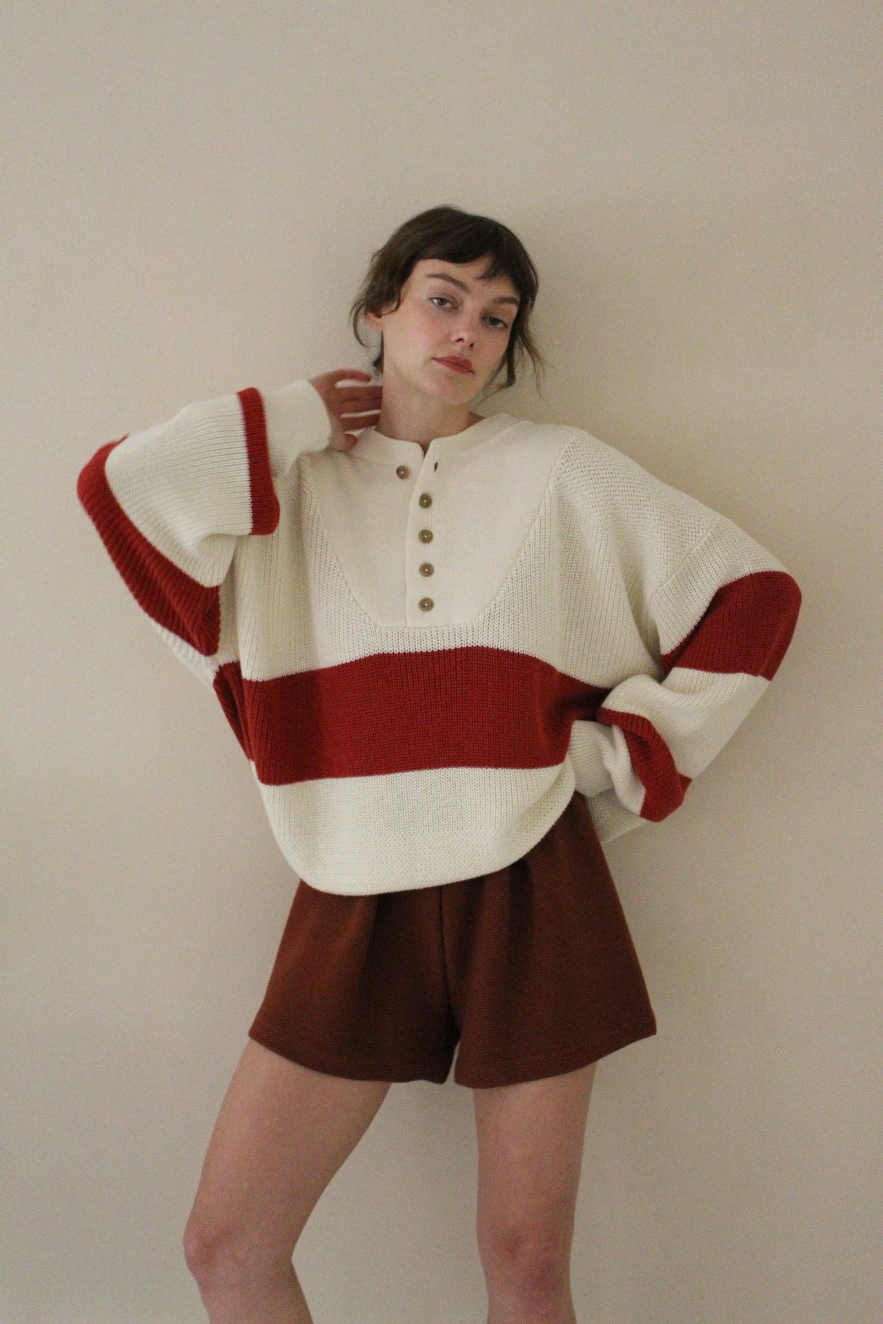 Bud Pima Cotton Striped Henley Sweaters Na Nin