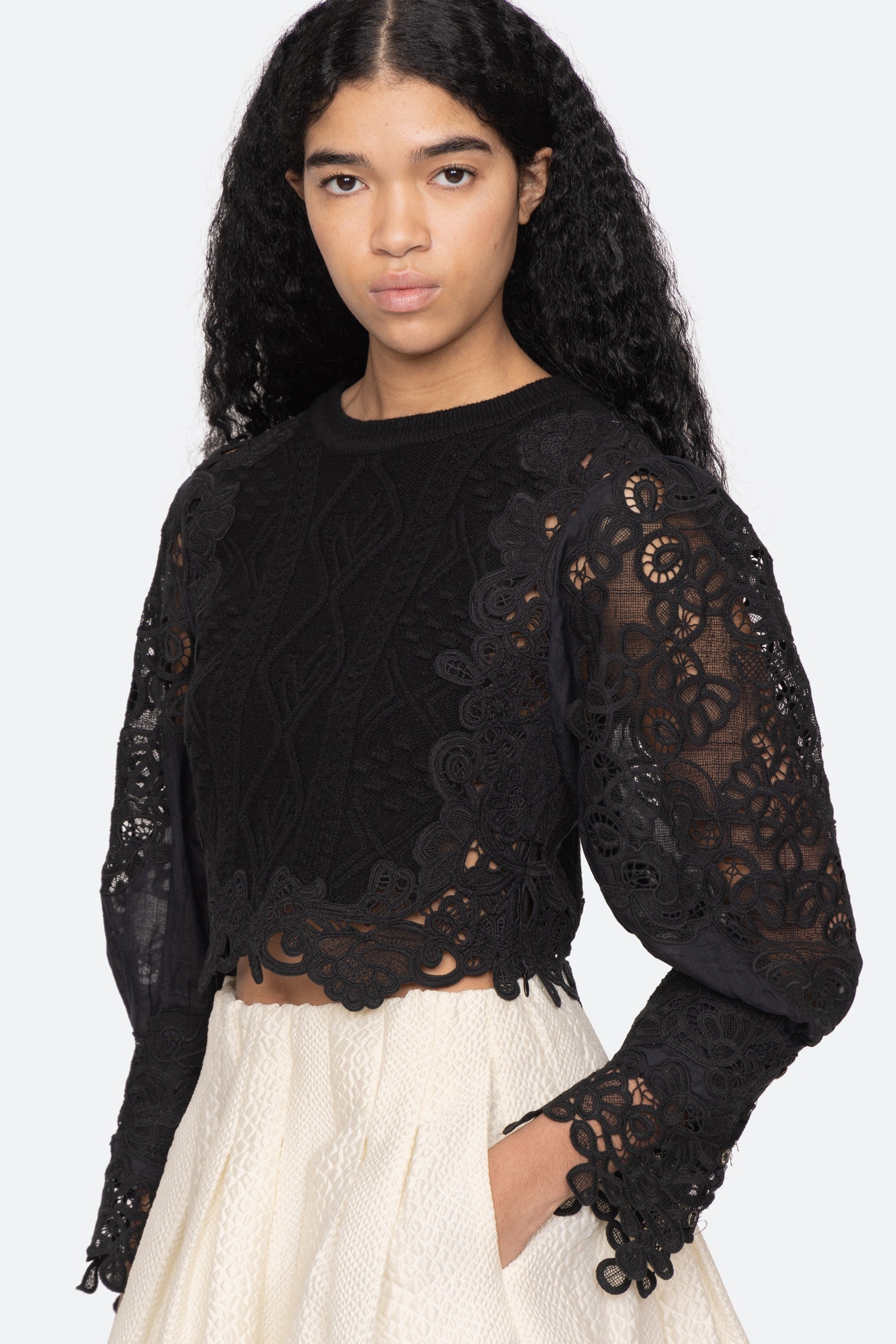 Vania Lace Combo Slv Sweater Sweaters SEA NEW YORK