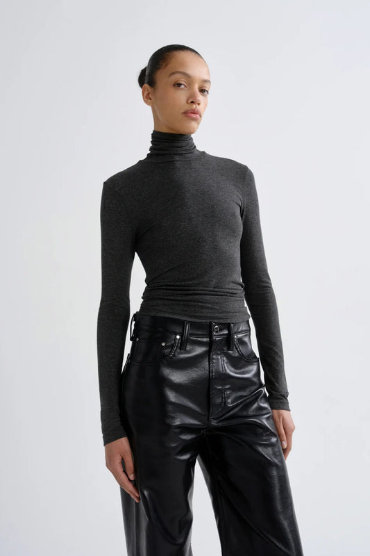 Charcoal grey thin long-sleeve turtleneck top 
