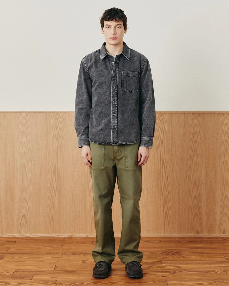 full front image of mens Washed Denim shirt