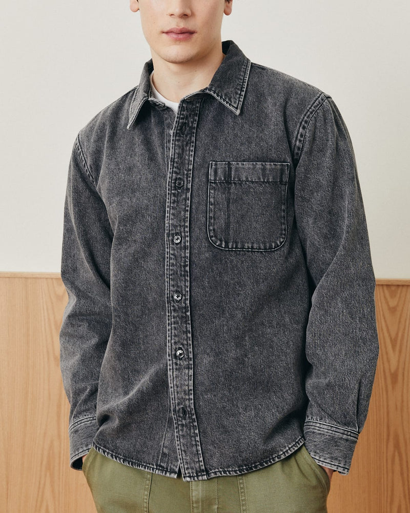 mens Washed Denim shirt on model