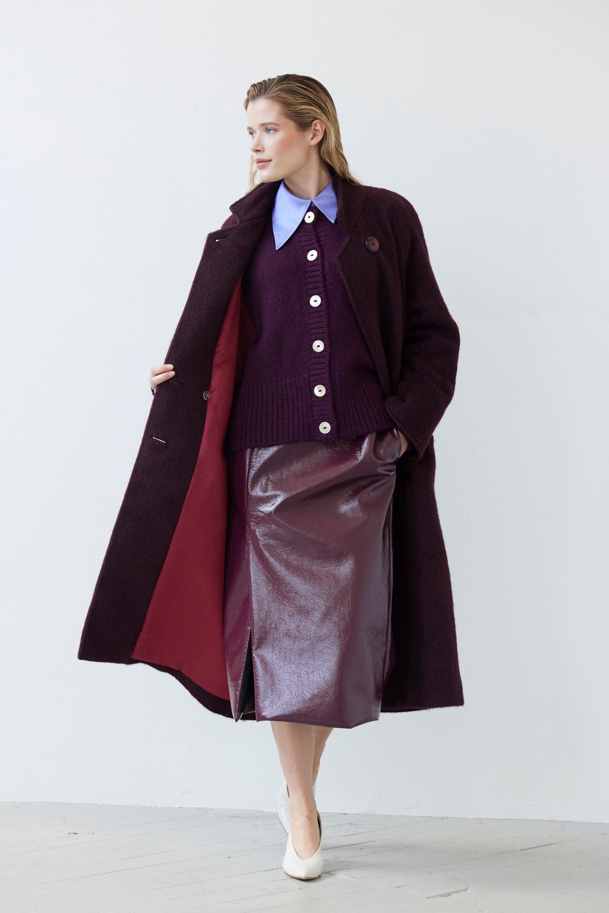 Agnes Coat in Double Faced Wool -Pinot Wine Coats CHRISTINE ALCALAY - 2
