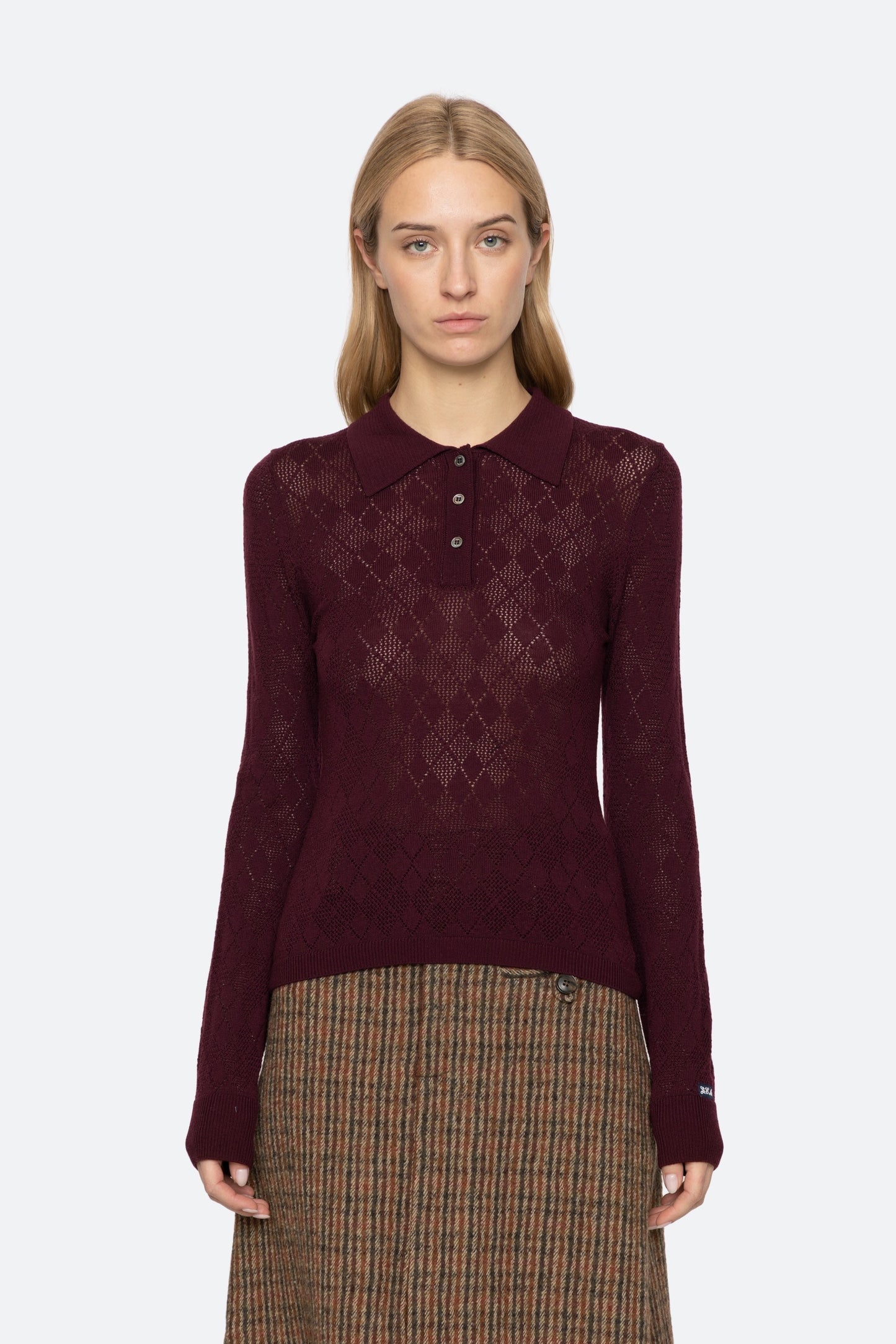 JANE ARGYLE POLO L/SLV SWEATER (D1) SEA NEW YORK