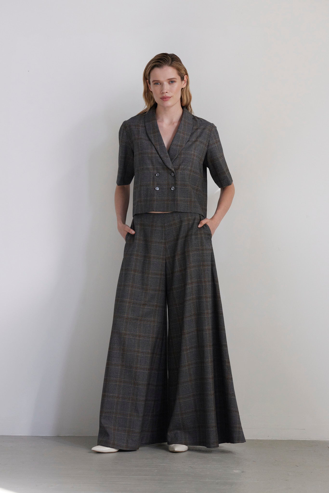 Angela Palazzo Pant in Wool Pants CHRISTINE ALCALAY Autumn Plaid 0 - 1