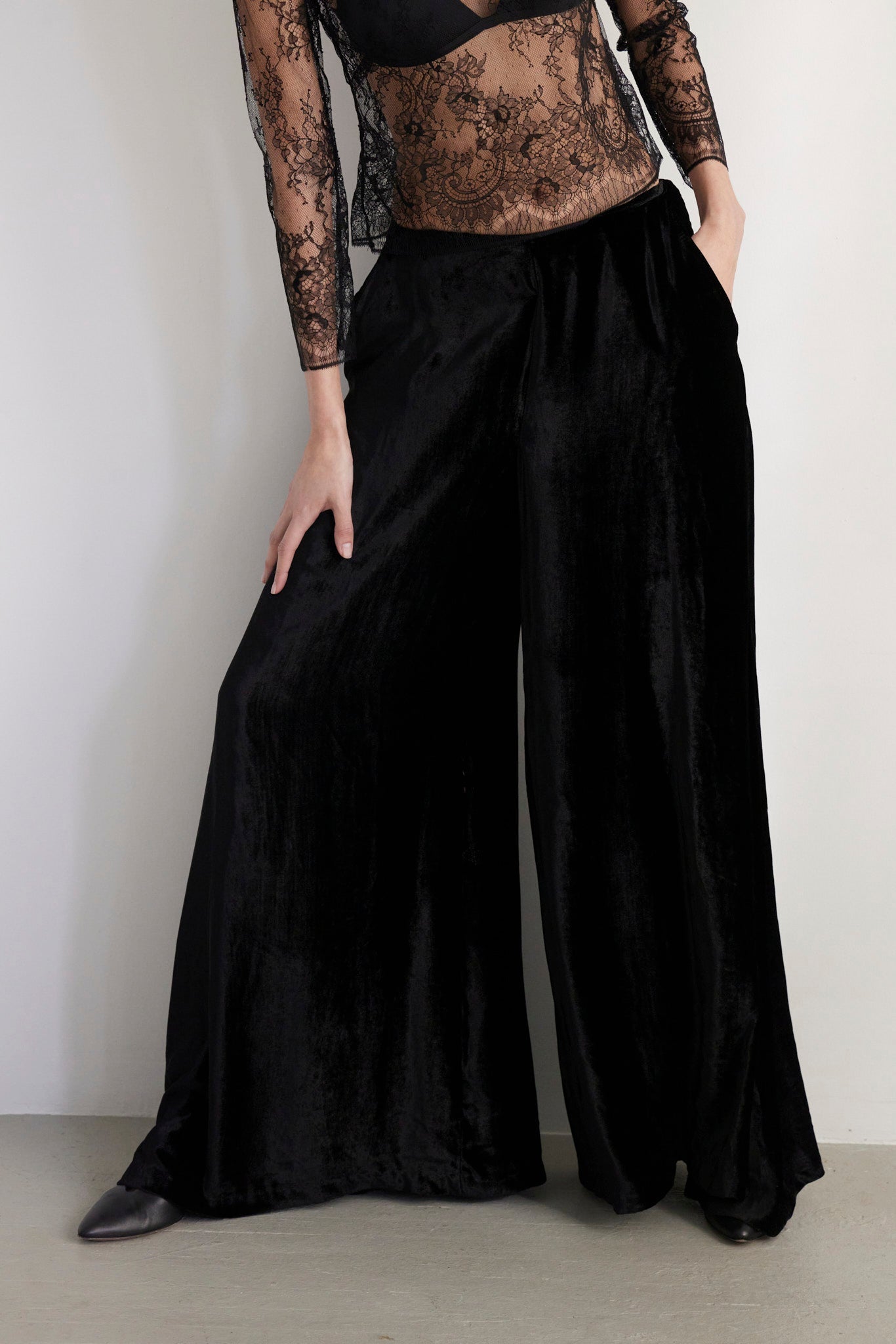 Angela Palazzo Pant in Silk Velvet Pants CHRISTINE ALCALAY Black 0 - 1