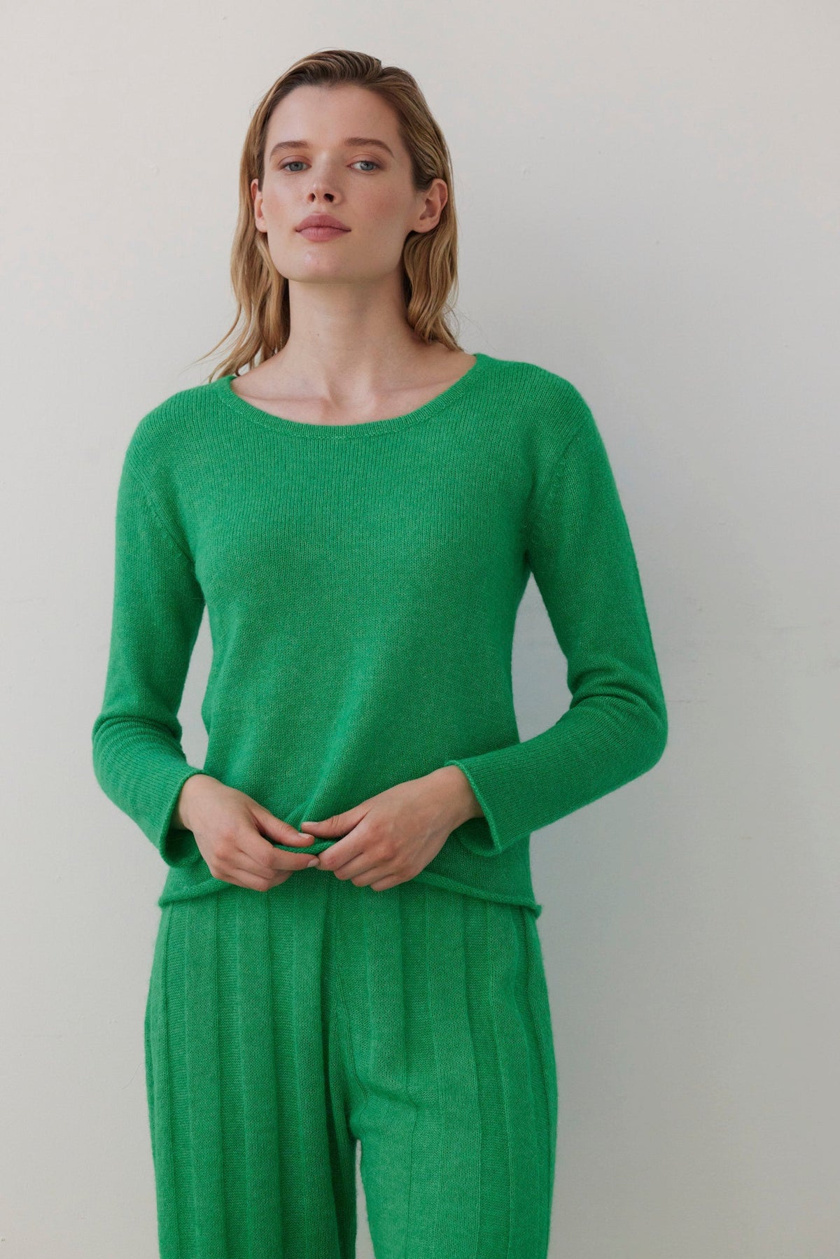 Anna Tee Sweater in Baby Alpaca Sweaters CHRISTINE ALCALAY Grass Green One size - 1