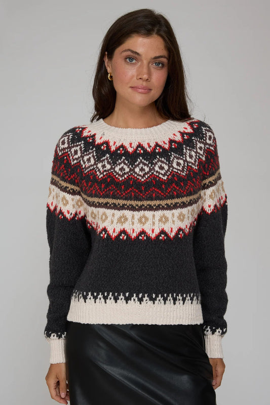 Chunky Fair Isle Crew Sweaters Autumn Cashmere Charcoal Combo S