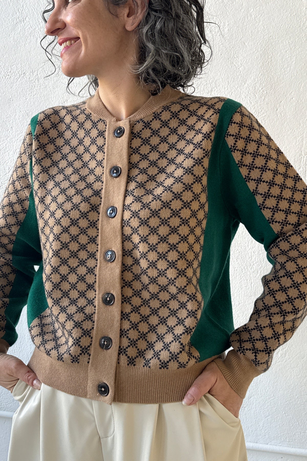 Graphic Sport Block Check Cardigan Jumper 1234 - 7