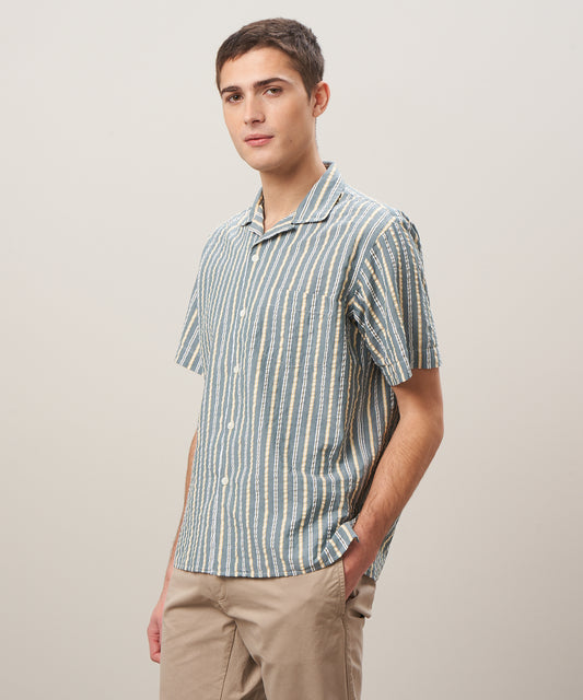 Striped Seersucker S/S Palm Shirt Shirts Hartford Green S 