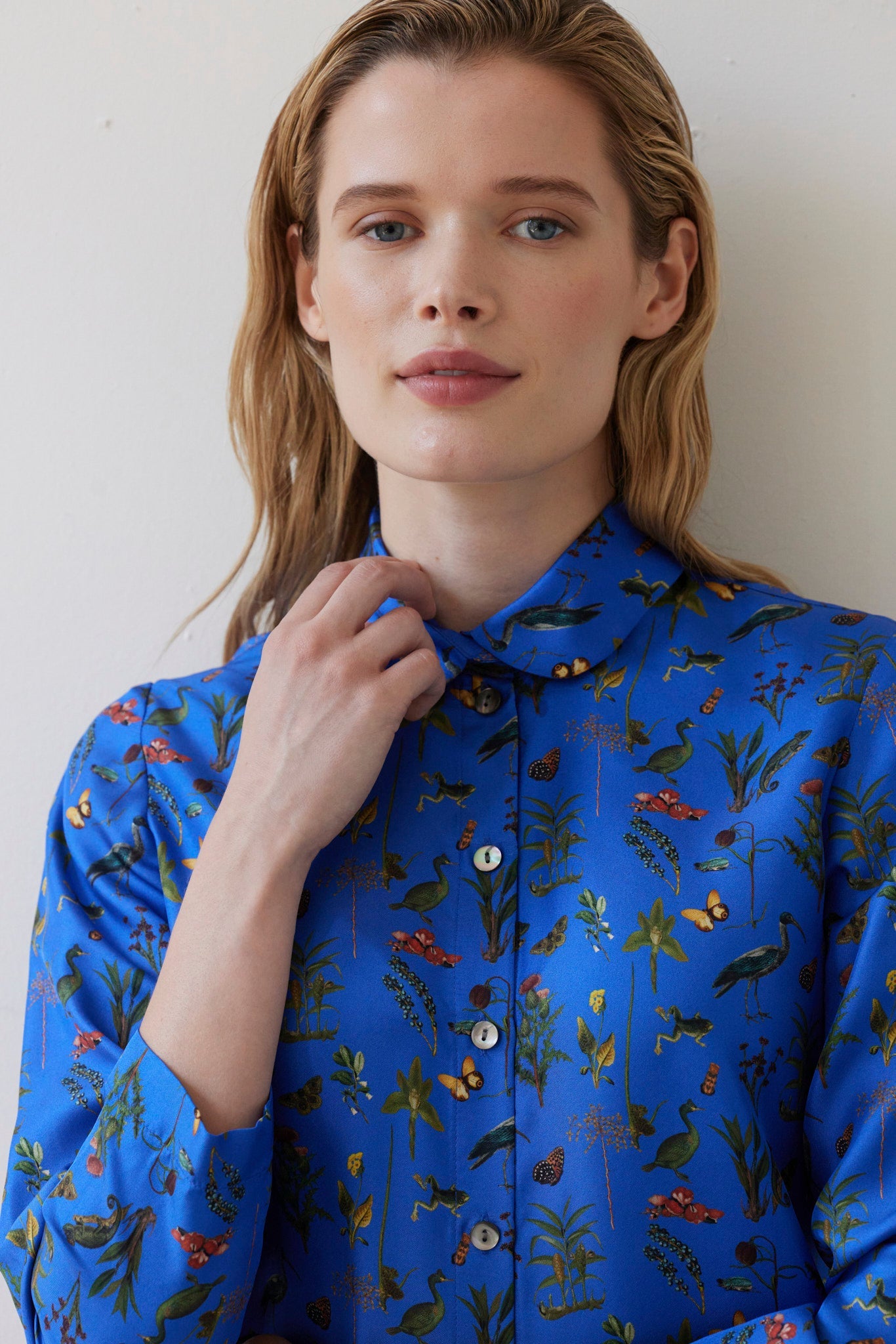 Binty Blouse in Audubon Silk Twill Tops CHRISTINE ALCALAY Electric Blue Audubon Extra Small - 1