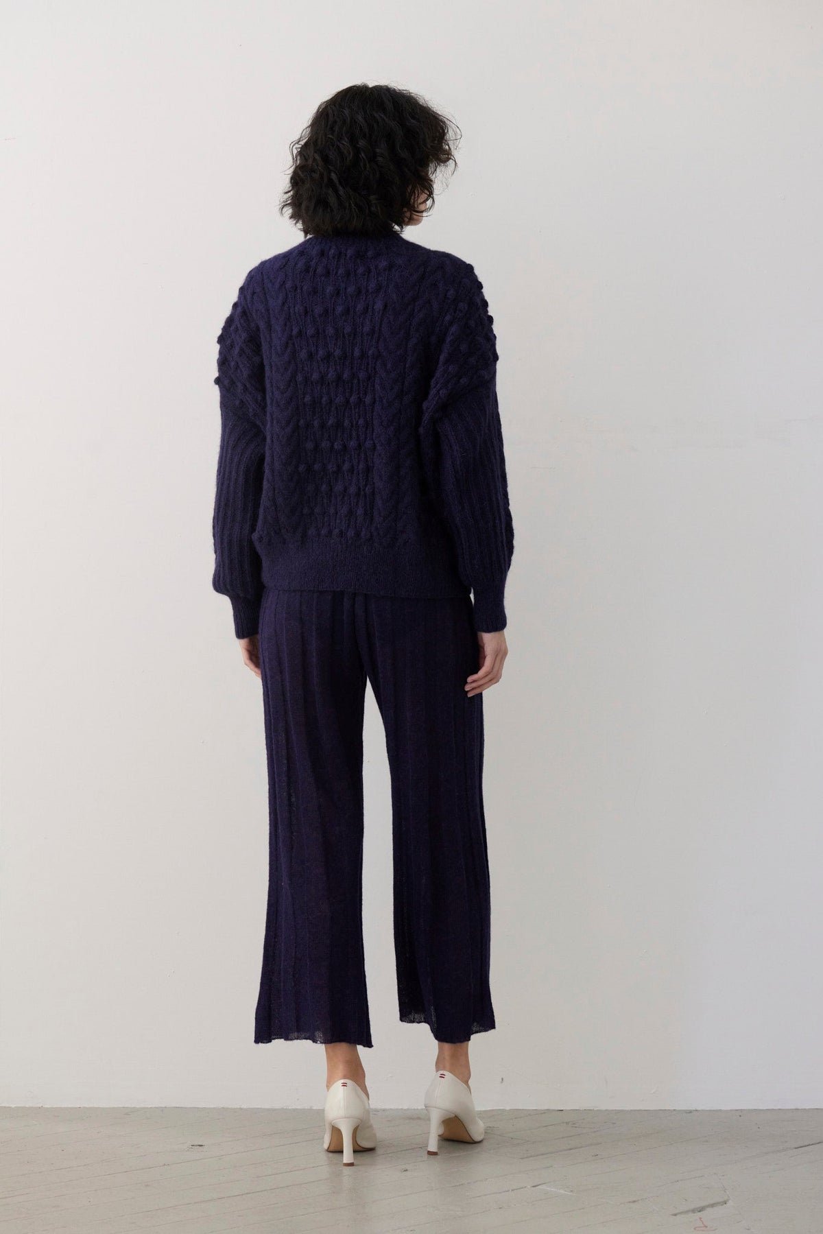 SAMPLE FW26 - Bobbie Popcorn Cardigan Sweater in Alpaca Wool - Blue Ink Samples CHRISTINE ALCALAY - 3