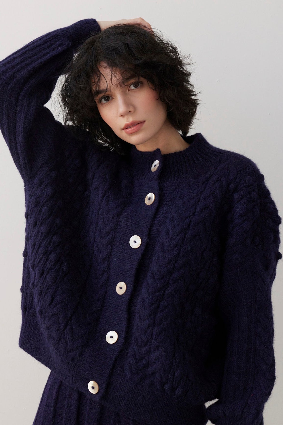 SAMPLE FW26 - Bobbie Popcorn Cardigan Sweater in Alpaca Wool - Blue Ink Samples CHRISTINE ALCALAY - 2
